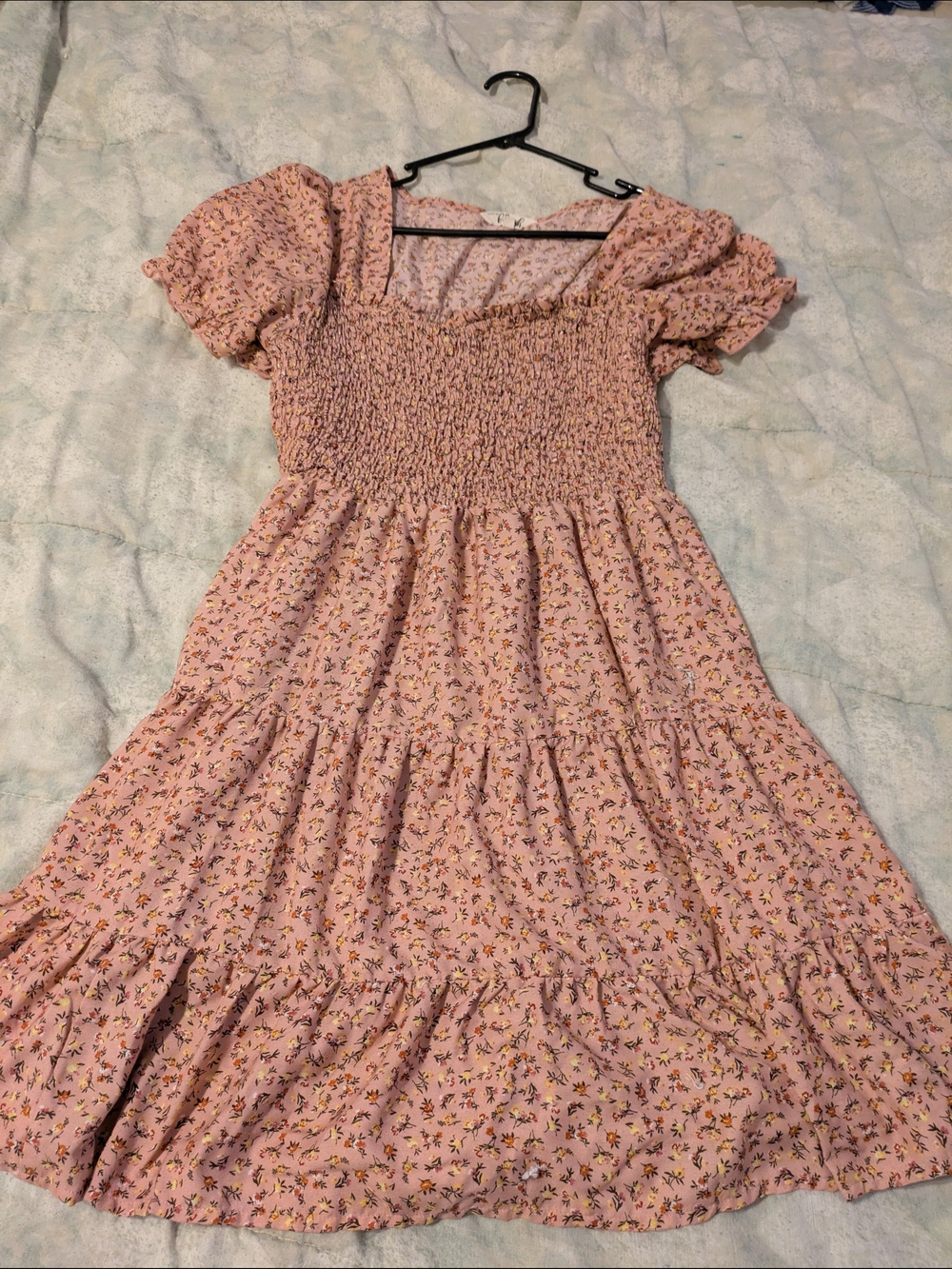 Women's Plus Size Smocked Pink Floral Square-Neck Midi Dress Size 1X